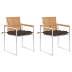 Sedie da Giardino 2 pz con Cuscini in Legno di Teak e Acciaio