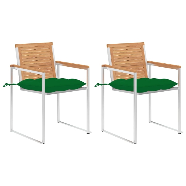 Sedie da Giardino 2 pz con Cuscini in Legno di Teak e Acciaio