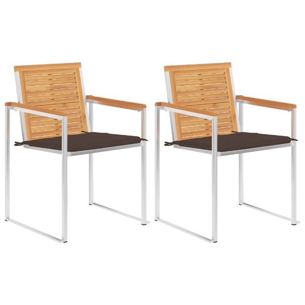 Sedie da Giardino 2 pz con Cuscini in Legno di Teak e Acciaio
