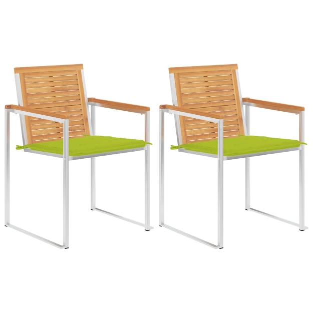 Sedie da Giardino 2 pz con Cuscini in Legno di Teak e Acciaio