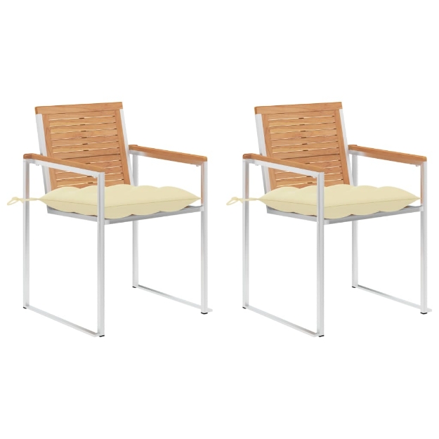 Sedie da Giardino 2 pz con Cuscini in Legno di Teak e Acciaio