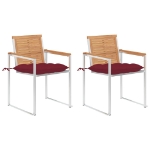 Sedie da Giardino 2 pz con Cuscini in Legno di Teak e Acciaio