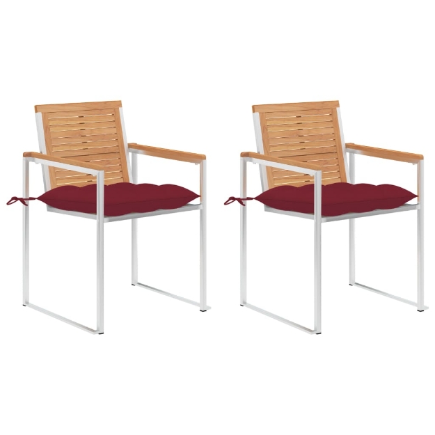 Sedie da Giardino 2 pz con Cuscini in Legno di Teak e Acciaio