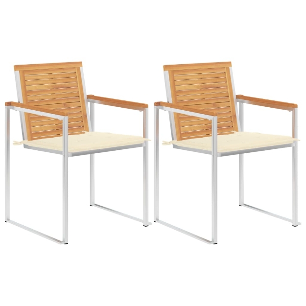 Sedie da Giardino 2 pz con Cuscini in Legno di Teak e Acciaio