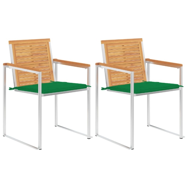 Sedie da Giardino 2 pz con Cuscini in Legno di Teak e Acciaio
