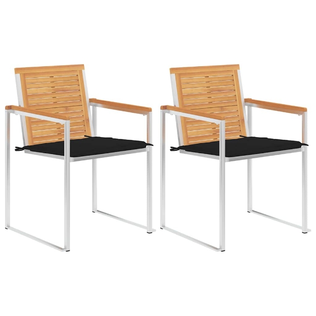 Sedie da Giardino 2 pz con Cuscini in Legno di Teak e Acciaio