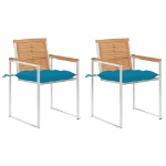 Sedie da Giardino 2 pz con Cuscini in Legno di Teak e Acciaio