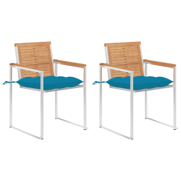 Sedie da Giardino 2 pz con Cuscini in Legno di Teak e Acciaio