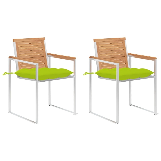 Sedie da Giardino 2 pz con Cuscini in Legno di Teak e Acciaio