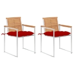 Sedie da Giardino 2 pz con Cuscini in Legno di Teak e Acciaio