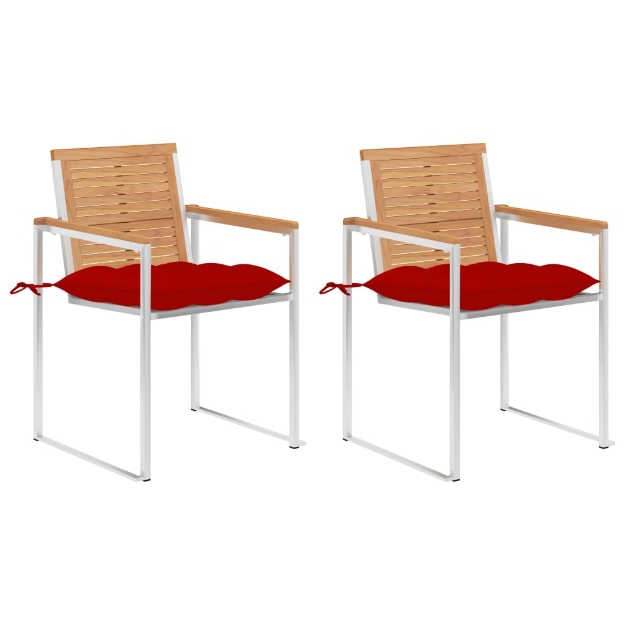 Sedie da Giardino 2 pz con Cuscini in Legno di Teak e Acciaio