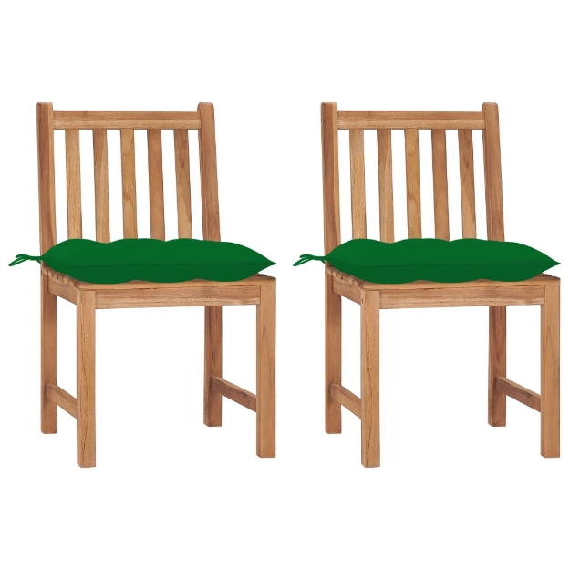 Sedie da Giardino 2 pz con Cuscini in Legno Massello di Teak