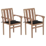 Sedie da Giardino 2 pz con Cuscini Neri Massello di Teak