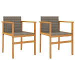 Sedie da Giardino 2 pz Grigie in Polyrattan e Legno Massello