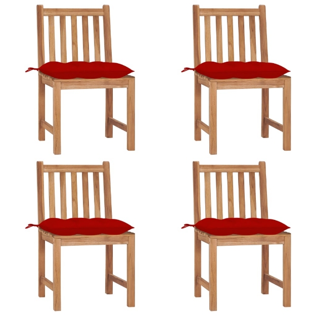 Sedie da Giardino 4 pz con Cuscini in Legno Massello di Teak