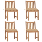 Sedie da Giardino 4 pz con Cuscini in Legno Massello di Teak