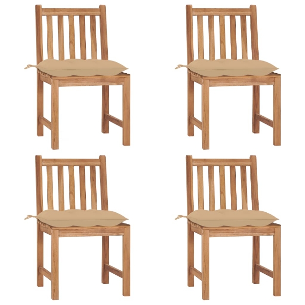 Sedie da Giardino 4 pz con Cuscini in Legno Massello di Teak