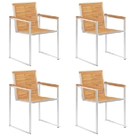Sedie da Giardino 4 pz Legno Massello di Teak e Acciaio Inox