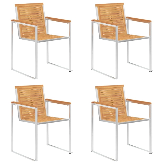 Sedie da Giardino 4 pz Legno Massello di Teak e Acciaio Inox