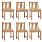 Sedie da Giardino 6 pz con Cuscini in Legno Massello di Teak