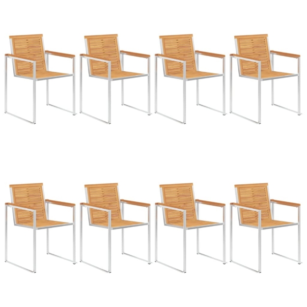 Sedie da Giardino 8 pz Legno Massello di Teak e Acciaio Inox
