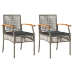 Sedie da Giardino con Cuscini 2pz Grigie in Polyrattan e Acacia