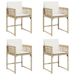 Sedie da Giardino con Cuscini 4 pz Beige in Polyrattan