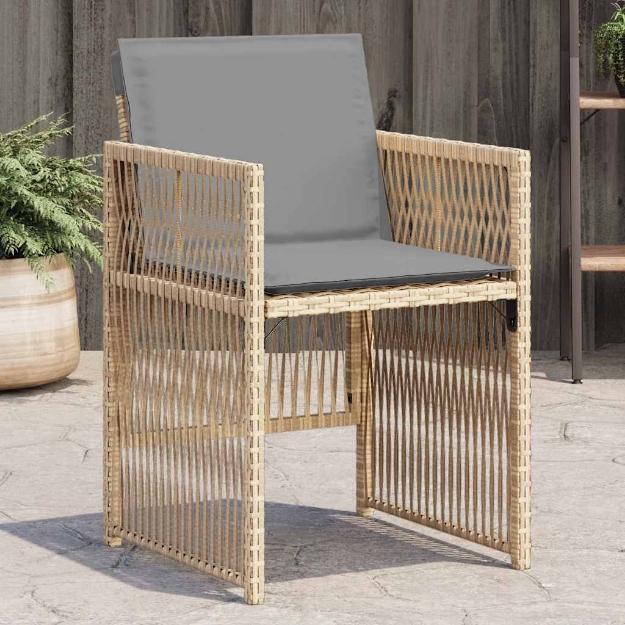 Sedie da Giardino con Cuscini 4 pz Beige Misto in Polyrattan