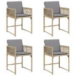Sedie da Giardino con Cuscini 4 pz Beige Misto in Polyrattan