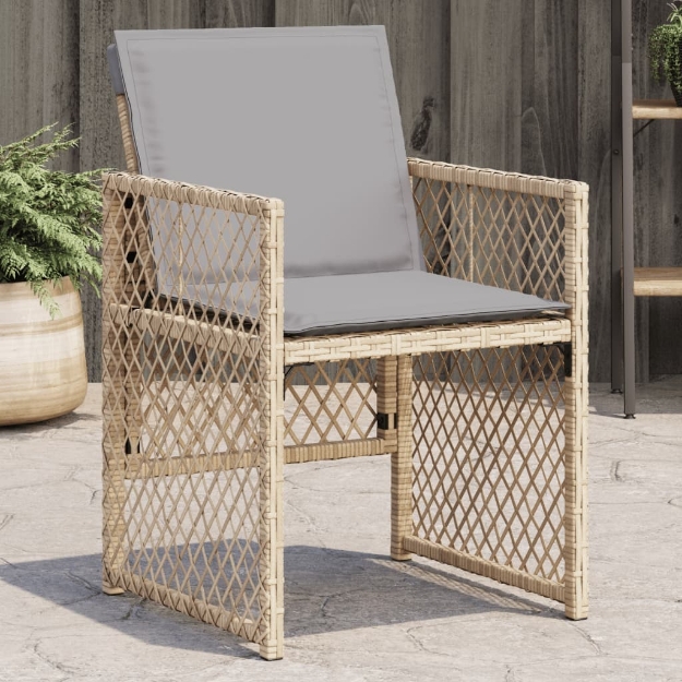 Sedie da Giardino con Cuscini 4 pz Beige Misto in Polyrattan