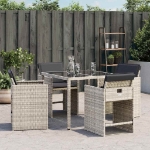 Sedie da Giardino con Cuscini 4 pz Grigio Chiaro in Polyrattan
