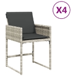 Sedie da Giardino con Cuscini 4 pz Grigio Chiaro in Polyrattan