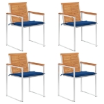 Sedie da Giardino con Cuscini 4 pz in Legno Massello di Acacia