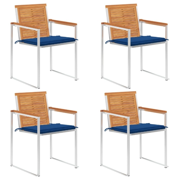 Sedie da Giardino con Cuscini 4 pz in Legno Massello di Acacia
