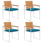 Sedie da Giardino con Cuscini 4 pz in Legno Massello di Acacia