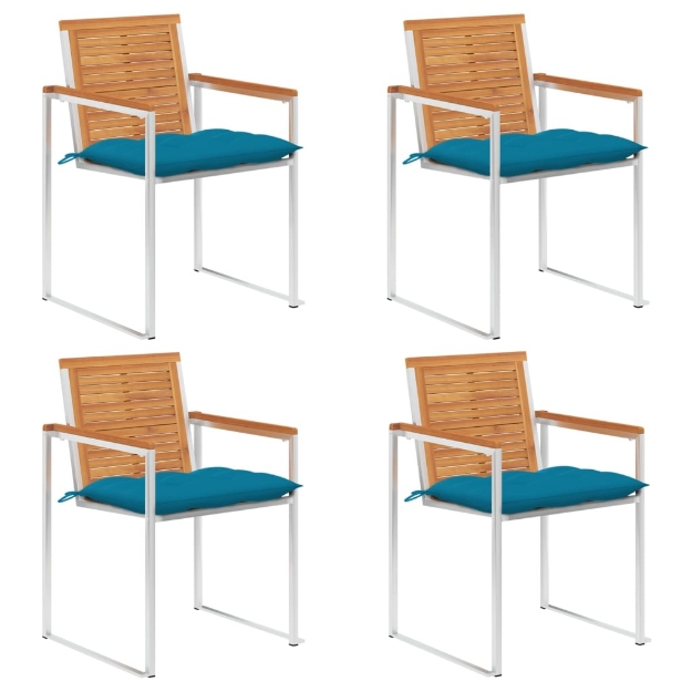 Sedie da Giardino con Cuscini 4 pz in Legno Massello di Acacia