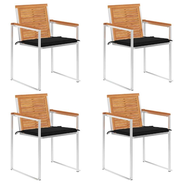 Sedie da Giardino con Cuscini 4 pz in Legno Massello di Acacia