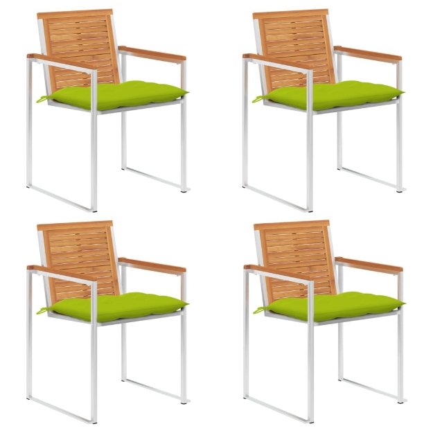 Sedie da Giardino con Cuscini 4 pz in Legno Massello di Acacia
