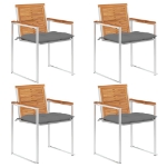 Sedie da Giardino con Cuscini 4 pz in Legno Massello di Acacia