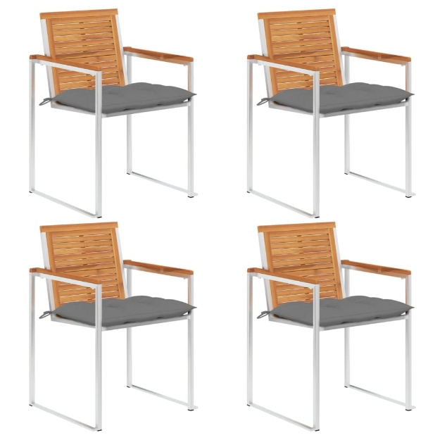 Sedie da Giardino con Cuscini 4 pz in Legno Massello di Acacia