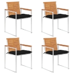 Sedie da Giardino con Cuscini 4 pz in Legno Massello di Acacia