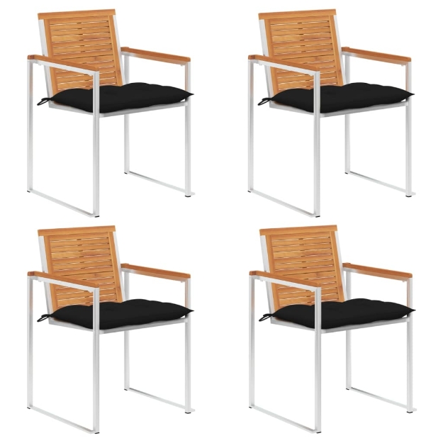 Sedie da Giardino con Cuscini 4 pz in Legno Massello di Acacia