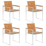 Sedie da Giardino con Cuscini 4 pz in Legno Massello di Acacia