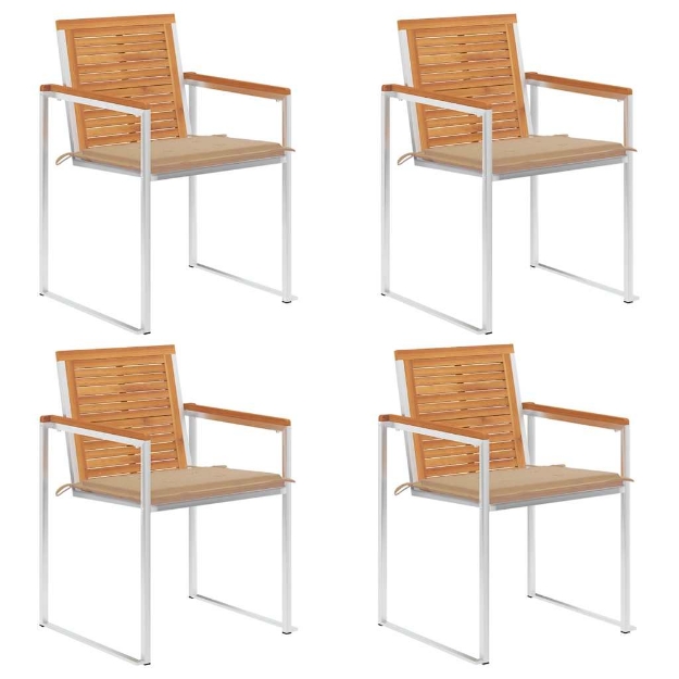 Sedie da Giardino con Cuscini 4 pz in Legno Massello di Acacia