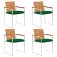 Sedie da Giardino con Cuscini 4 pz in Legno Massello di Acacia