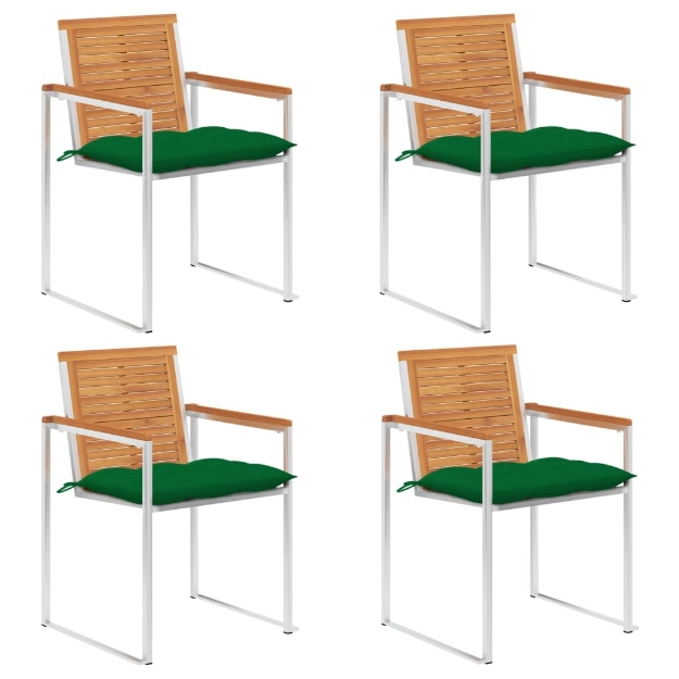 Sedie da Giardino con Cuscini 4 pz in Legno Massello di Acacia