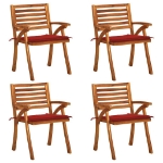 Sedie da Giardino con Cuscini 4 pz in Legno Massello di Acacia