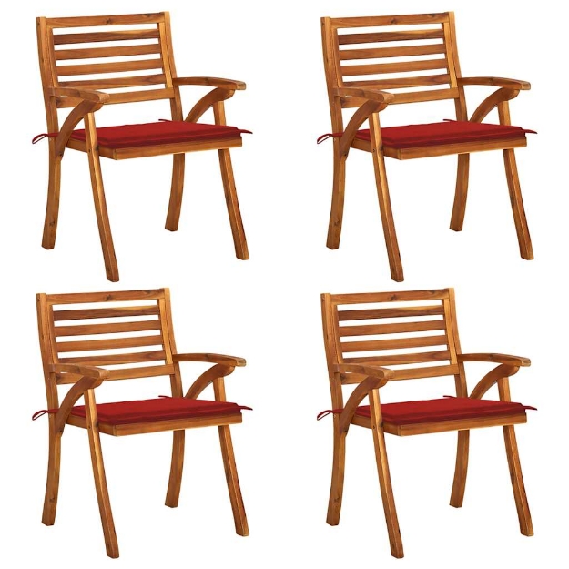 Sedie da Giardino con Cuscini 4 pz in Legno Massello di Acacia