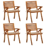 Sedie da Giardino con Cuscini 4 pz in Legno Massello di Acacia