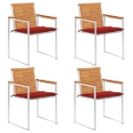 Sedie da Giardino con Cuscini 4 pz in Legno Massello di Acacia